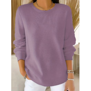 Women Plain Printing Spring/Fall Casual Long Sleeve Crew Neck Sweater