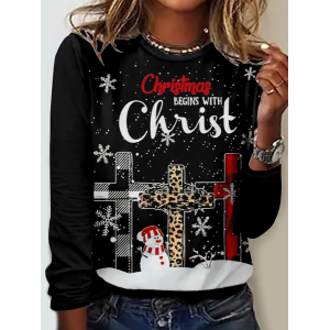 Women's Long Sleeve Tee T-shirt Spring/Fall Christmas Jersey Crew Neck Daily Going Out Casual Top