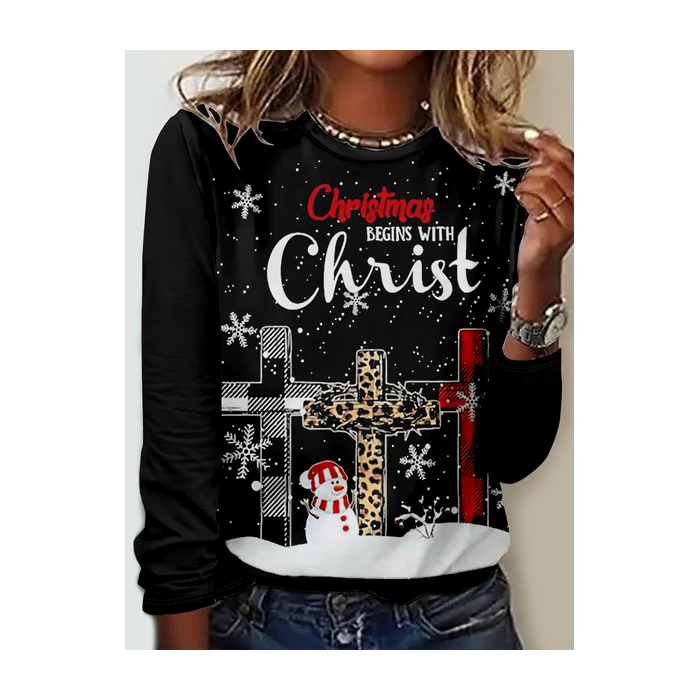 Women's Long Sleeve Tee T-shirt Spring/Fall Christmas Jersey Crew Neck Daily Going Out Casual Top