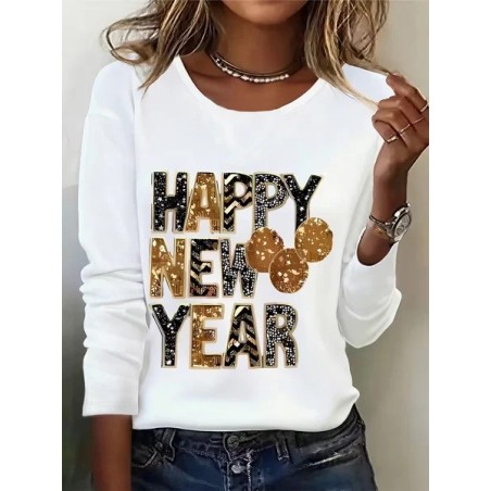 Women Text Letters Long Sleeve Tee T-shirt Crew Neck Casual Spring/Fall Tunic Top