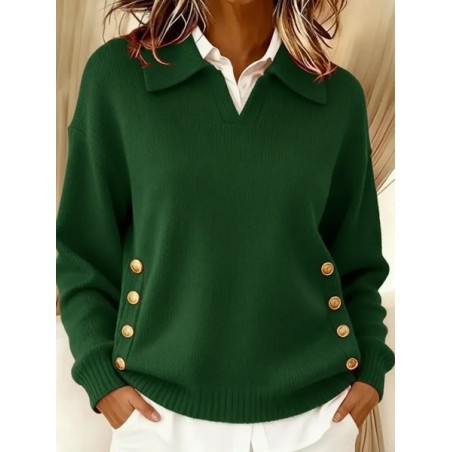 Women Plain Split Joint Winter Street Long Sleeve Shawl Collar Cotton Sweater