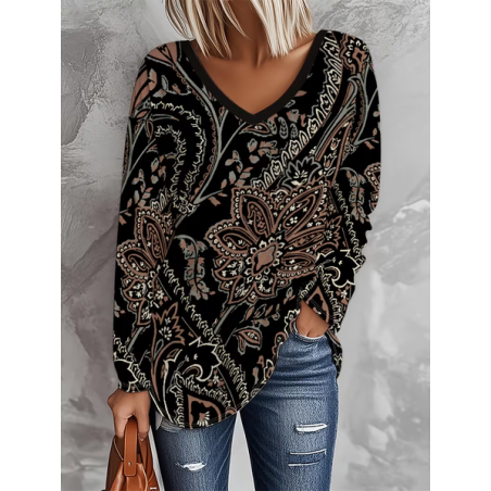 Women Floral Long Sleeve Tee T-shirt V Neck Printing Casual Spring/Fall Graphic Tee Top