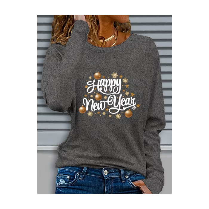 Women Text Letters Long Sleeve Tee T-shirt Crew Neck Casual Spring/Fall Tunic Top