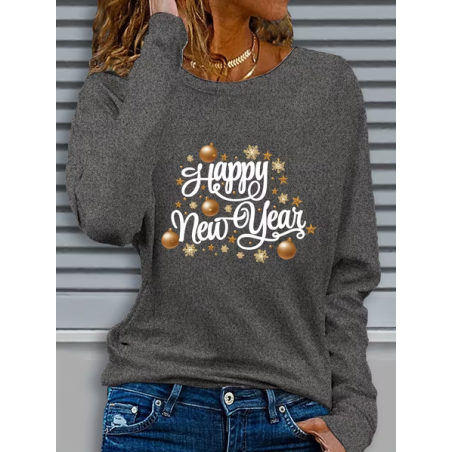 Women Text Letters Long Sleeve Tee T-shirt Crew Neck Casual Spring/Fall Tunic Top