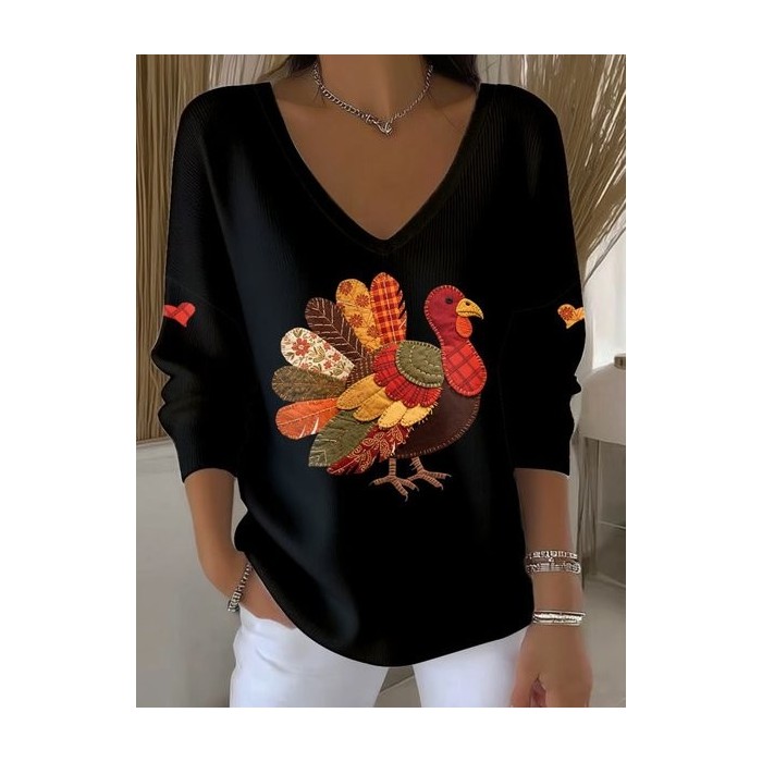 Women Turkey Spring/Fall Long Sleeve Vintage Holiday Sweatshirt