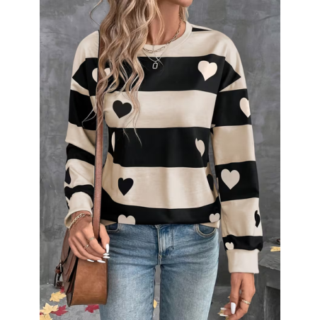 Women Striped Crew Neck Printing Casual Spring/Fall Long Sleeve Sweatshirt