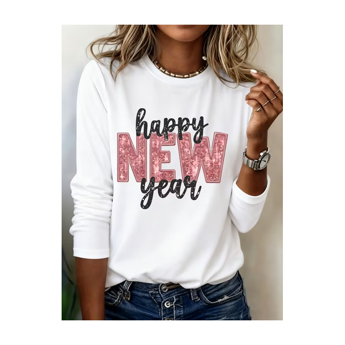 Women Text Letters Long Sleeve Tee T-shirt Crew Neck Casual Spring/Fall Tunic Top