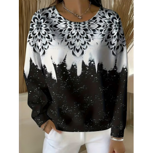 Women Abstract Crew Neck Printing Casual Spring/Fall Long Sleeve Sweatshirt