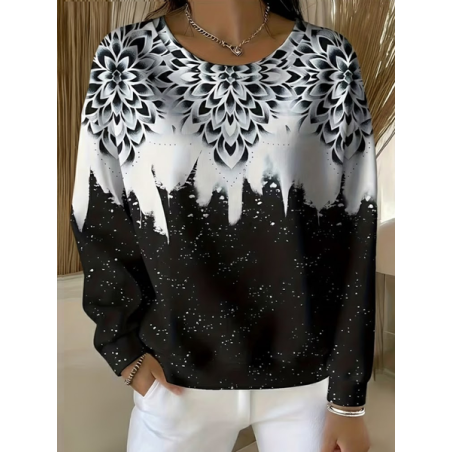 Women Abstract Crew Neck Printing Casual Spring/Fall Long Sleeve Sweatshirt