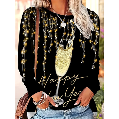 Women Text Letters Long Sleeve Tee T-shirt Crew Neck Casual Spring/Fall Tunic Top