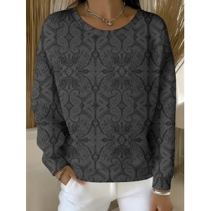 Women Abstract Crew Neck Printing Casual Spring/Fall Long Sleeve Sweatshirt