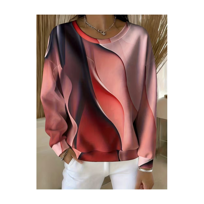 Women Abstract Crew Neck Printing Casual Spring/Fall Long Sleeve Sweatshirt