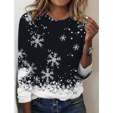 Women Christmas Long Sleeve Tee T-shirt Crew Neck Casual Spring/Fall Tunic Top