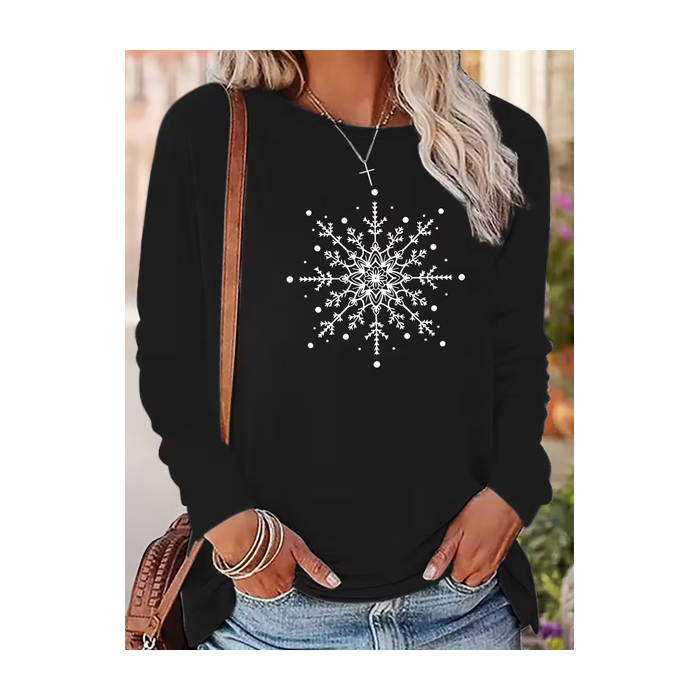 Women Christmas Long Sleeve Tee T-shirt Crew Neck Casual Spring/Fall Tunic Top