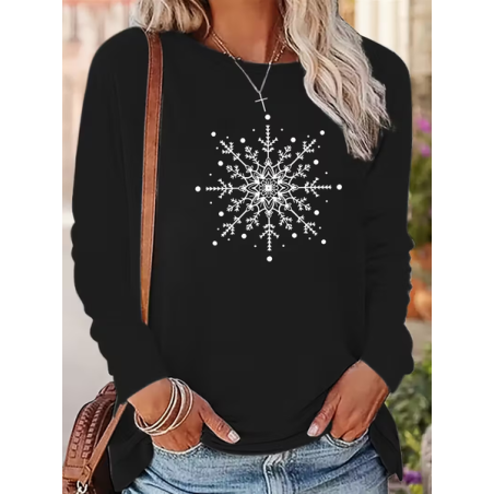 Women Christmas Long Sleeve Tee T-shirt Crew Neck Casual Spring/Fall Tunic Top