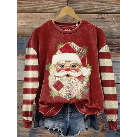 Women Striped Crew Neck Printing Casual Spring/Fall Long Sleeve Sweatshirt