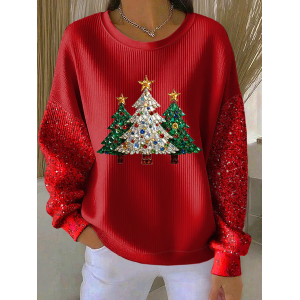 Women Christmas Crew Neck Printing Casual Spring/Fall Long Sleeve Sweatshirt