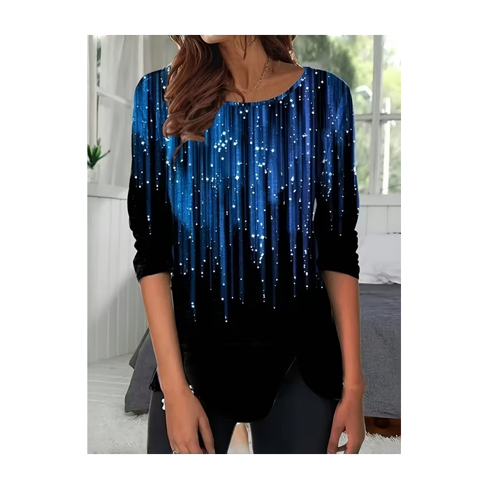 Women Abstract Long Sleeve Tee T-shirt Crew Neck Casual Spring/Fall Tunic Top