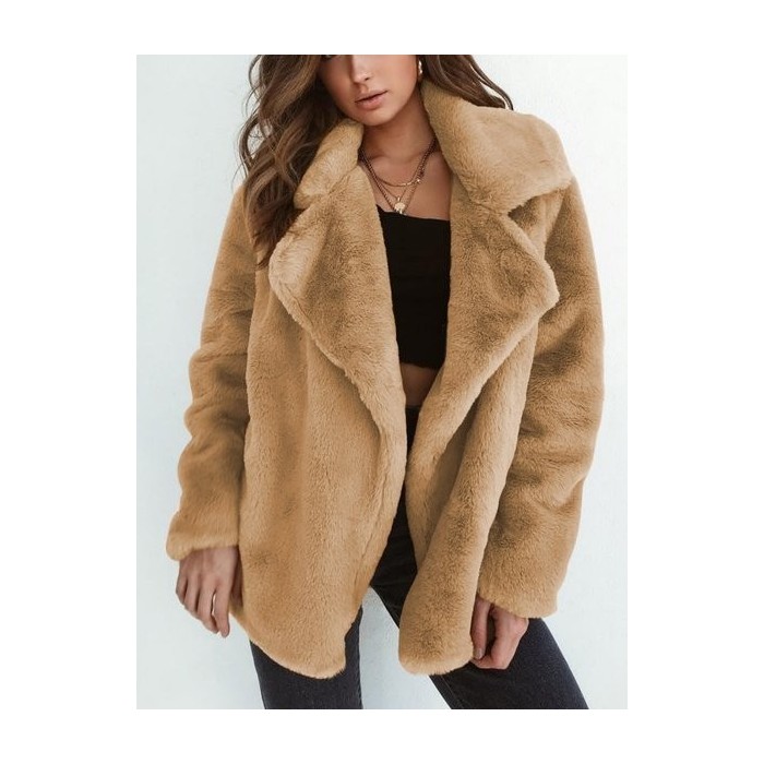 Women Spring/Fall Outerwear Casual Split Joint Plain Long Sleeve Lapel Collar Jacket