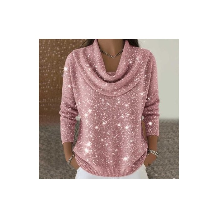 Women Plain Split Joint Winter Street Long Sleeve Cowl Neck Sweater