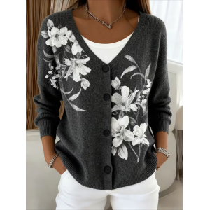 Women Floral Long Sleeve V Neck Casual Spring/Fall Cardigan Outerwear