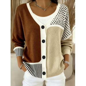 Women Abstract Long Sleeve V Neck Casual Spring/Fall Cardigan Outerwear