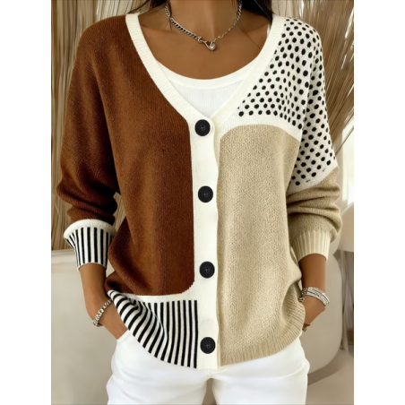 Women Abstract Long Sleeve V Neck Casual Spring/Fall Cardigan Outerwear