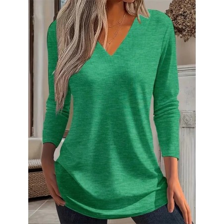 Women Plain Long Sleeve Tee T-shirt V Neck Printing Casual Spring/Fall Graphic Tee Top