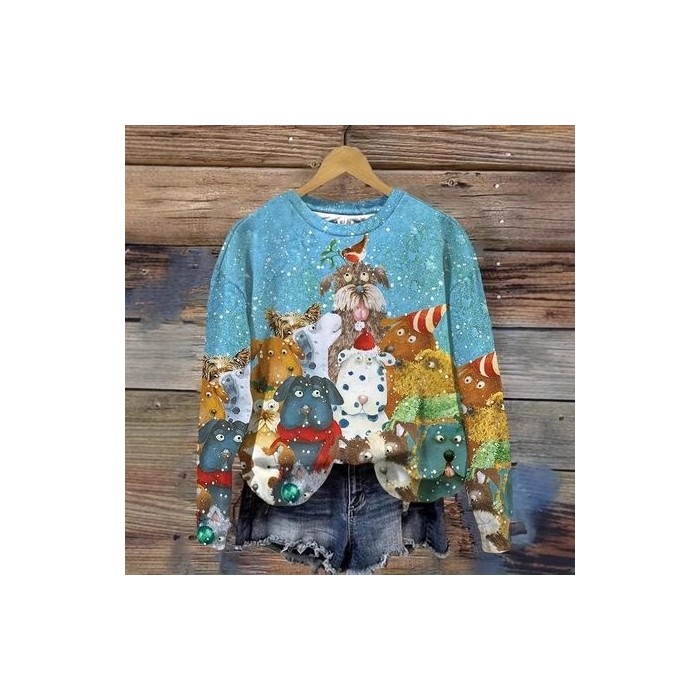 Women Christmas Crew Neck Casual Spring/Fall Long Sleeve Sweatshirt