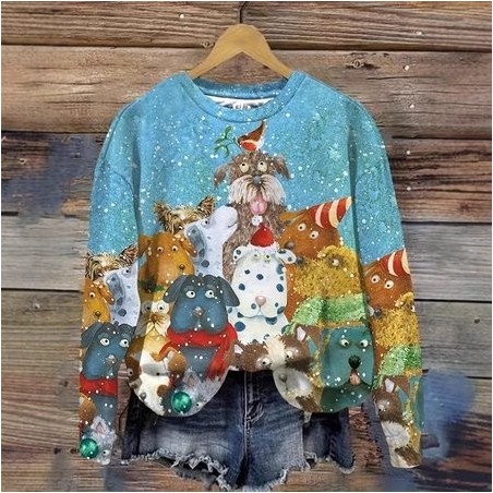 Women Christmas Crew Neck Casual Spring/Fall Long Sleeve Sweatshirt