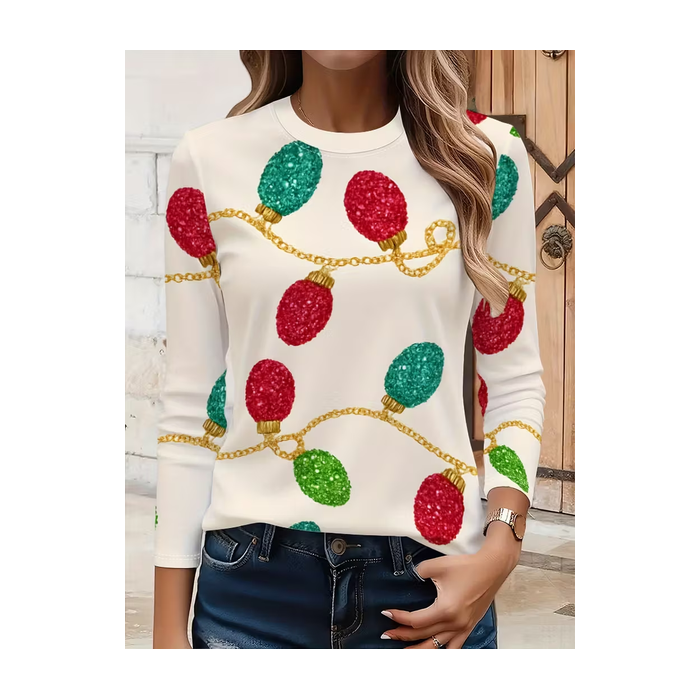 Women Christmas Long Sleeve Tee T-shirt Crew Neck Casual Spring/Fall Tunic Top