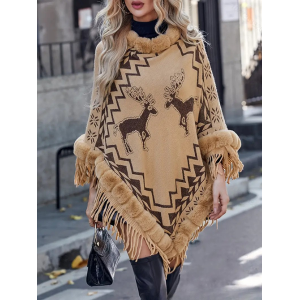 Women's Autumn Outerwear Casual Tassel Tassel Sleeves Geometric Crew Neck Cape Coat