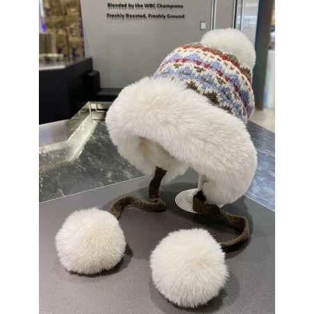 Winter Knitted Thickened Fleece-lined Neck Protector Warm Jacquard Pattern Versatile Casual Ear-covering Hat