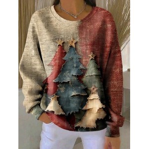 Women Christmas Crew Neck Printing Casual Spring/Fall Long Sleeve Sweatshirt