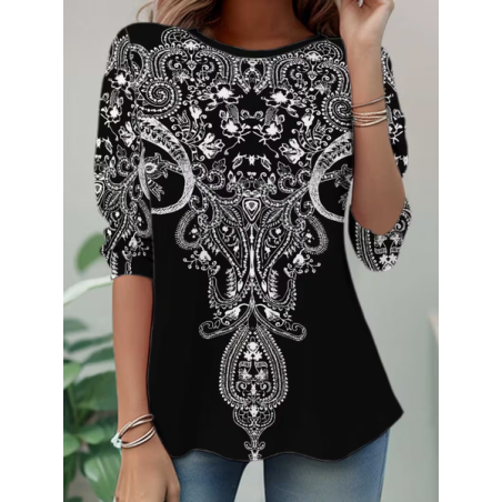 Women Abstract Long Sleeve Tee T-shirt Crew Neck Casual Spring/Fall Tunic Top