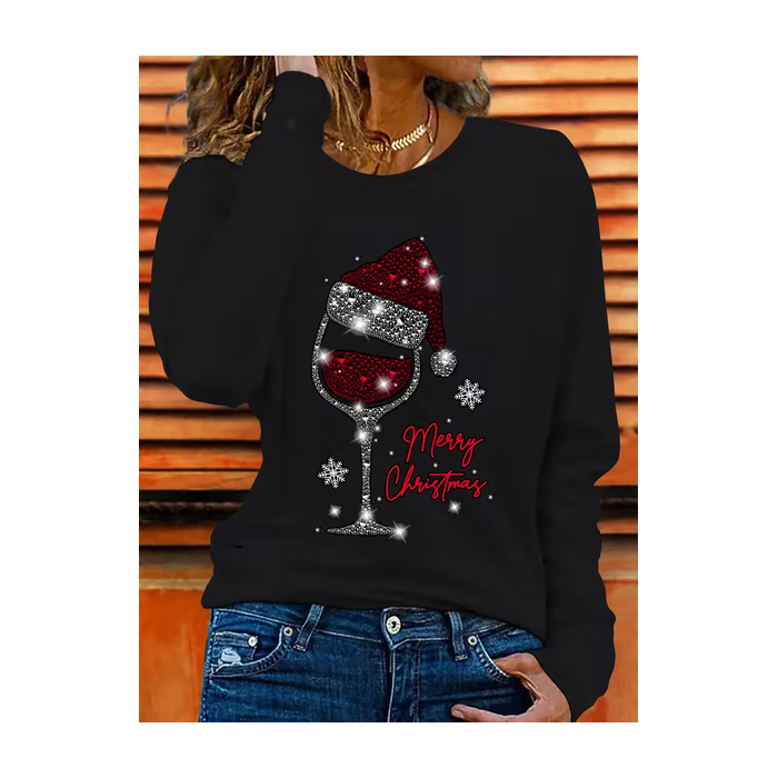 Women Christmas Long Sleeve Tee T-shirt Crew Neck Casual Spring/Fall Tunic Top