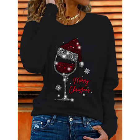 Women Christmas Long Sleeve Tee T-shirt Crew Neck Casual Spring/Fall Tunic Top
