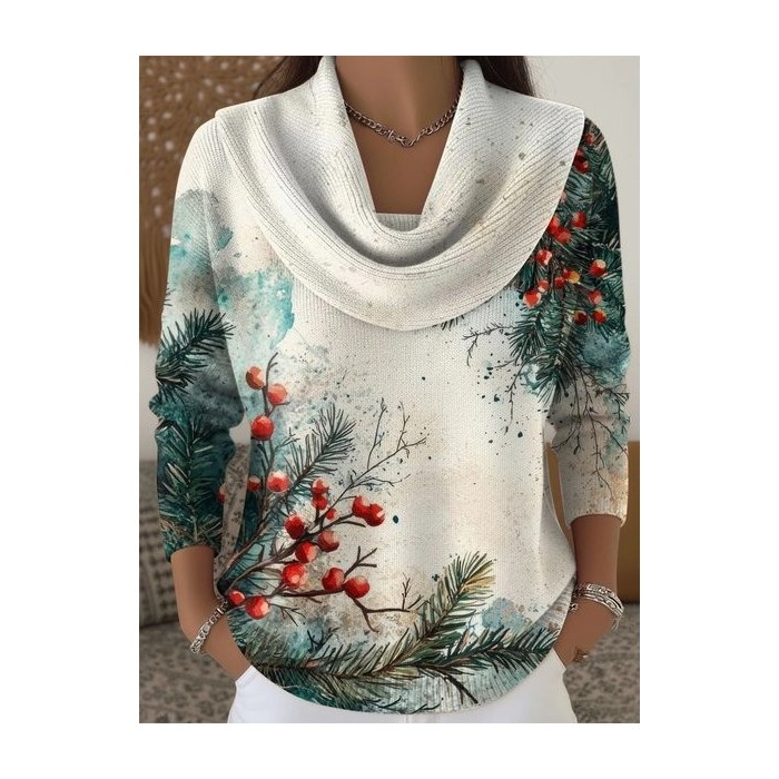 Women Gradient Pattern Winter Vintage Long Sleeve Sweater
