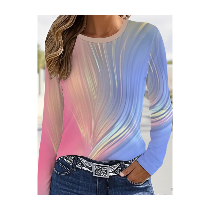 Women Abstract Long Sleeve Tee T-shirt Crew Neck Printing Casual Spring/Fall Graphic Tee Top