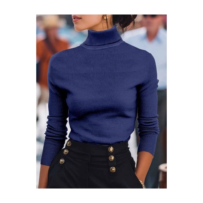 Women Plain Split Joint Spring/Fall Street Long Sleeve Turtleneck Sweater