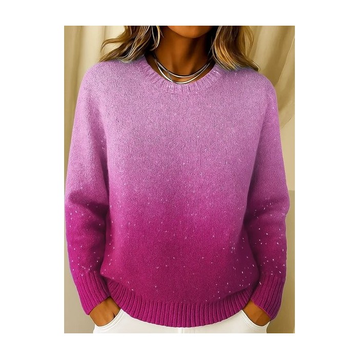 Women Gradient Pattern Spring/Fall Casual Raglan Sleeve Long Sleeve Crew Neck Sweater