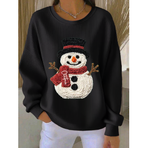 Women Christmas Snowman Crew Neck Printing Casual Spring/Fall Long Sleeve Sweatshirt