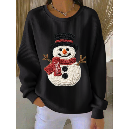 Women Christmas Snowman Crew Neck Printing Casual Spring/Fall Long Sleeve Sweatshirt