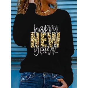 Women Text Letters Long Sleeve Tee T-shirt Crew Neck Casual Spring/Fall Tunic Top