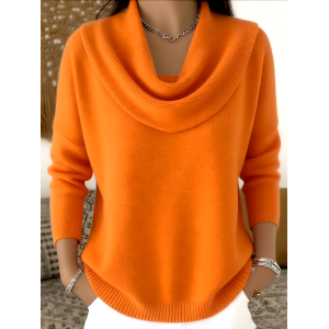 Women Plain Spring/Fall Casual Long Sleeve Crew Neck Cotton Sweater