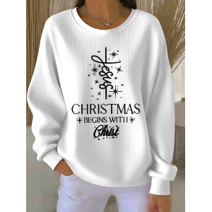 Women Christmas Crew Neck Printing Casual Spring/Fall Long Sleeve Sweatshirt