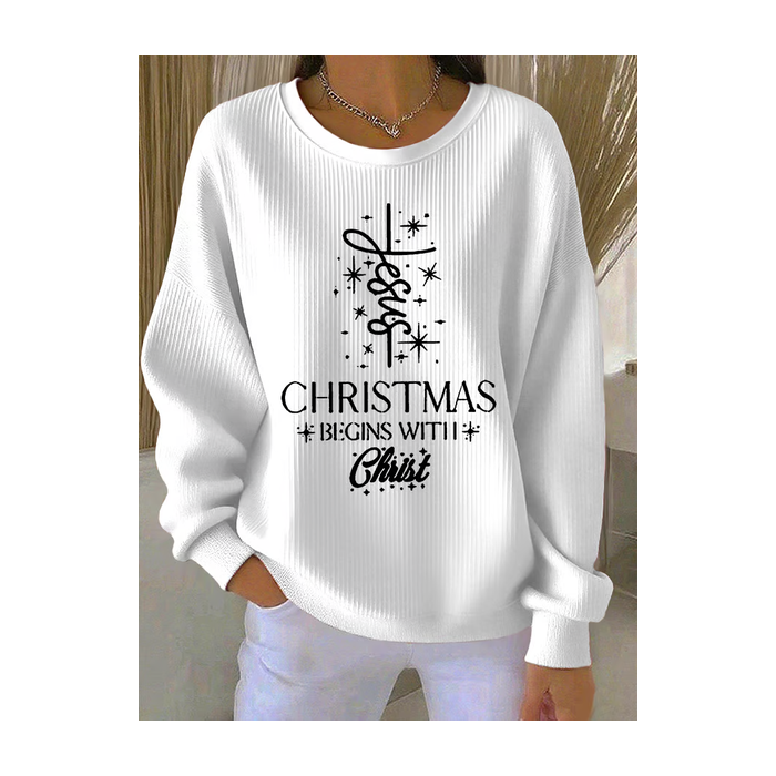 Women Christmas Crew Neck Printing Casual Spring/Fall Long Sleeve Sweatshirt