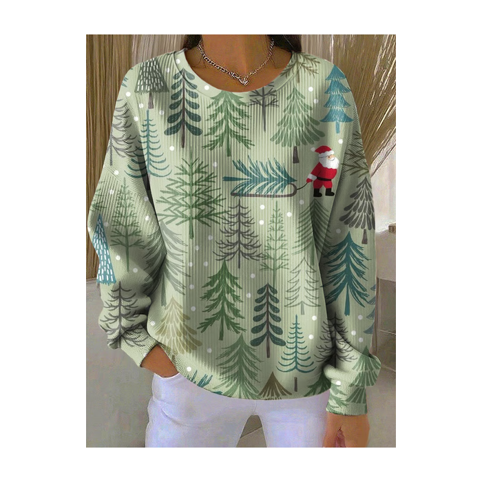 Women Santa Claus Crew Neck Printing Casual Spring/Fall Long Sleeve Sweatshirt