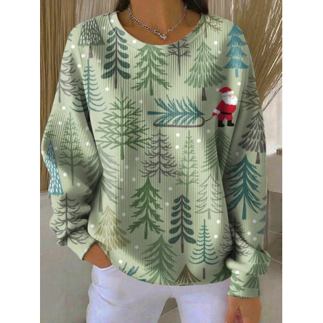 Women Santa Claus Crew Neck Printing Casual Spring/Fall Long Sleeve Sweatshirt
