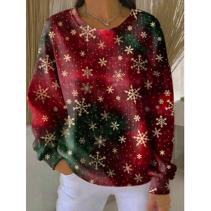 Women Christmas Crew Neck Printing Casual Spring/Fall Long Sleeve Sweatshirt